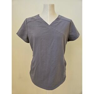 Jaanuu Grey Scrub Top Size Small Asymmetrical Wrap Style Zip Pockets